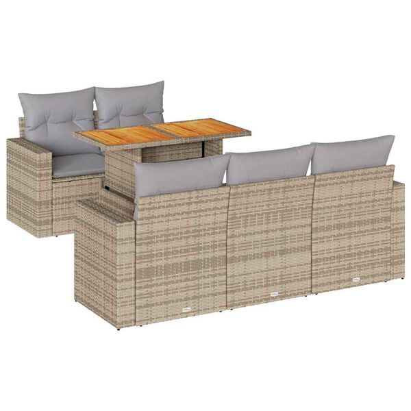 vidaXL 6-tlg. Garten-Sofagarnitur mit Kissen Beige Poly Rattan