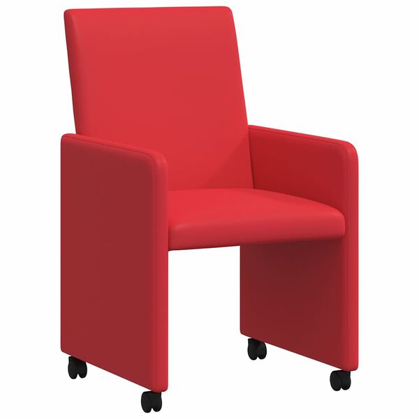 vidaXL Esszimmerst&uuml;hle mit Rollen 2 pcs Rot 57 x 66 x 94 cm Kunstleder