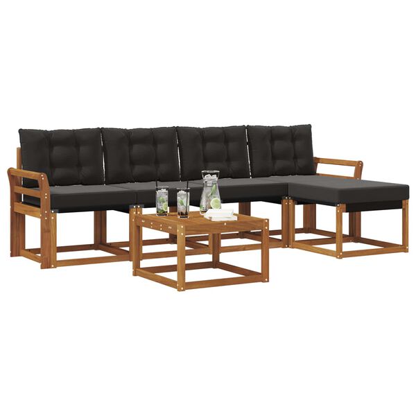vidaXL Outdoor-Sofagarnitur mit Kissen 6 pcs Nat&uuml;rlich und Schwarz