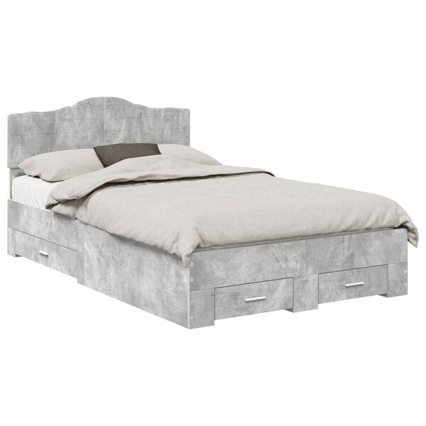 vidaXL Bettrahmen mit Kopfteil Beton Grau 135 x 190 cm Holzwerkstoff