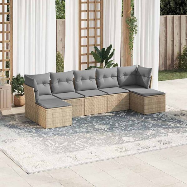 vidaXL 7-tlg. Garten-Sofagarnitur mit Kissen Hellgrau Poly Rattan