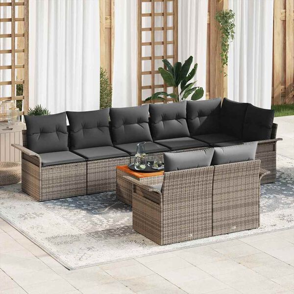 vidaXL Garten-Sofa-Set mit Kissen mit Speicher mit Kissen 9 pcs Grau