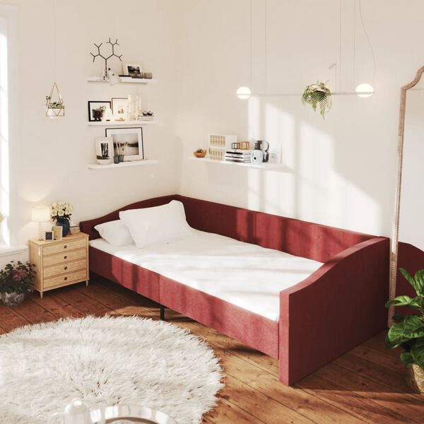 vidaXL Tagesbett mit Matratze USB Weinrot Stoff 90x200 cm