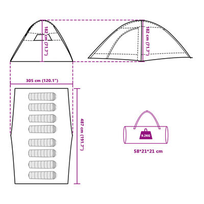 vidaXL Campingzelt 8 Personen Orange Wasserdicht