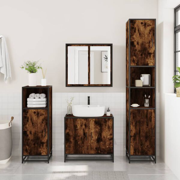 vidaXL Badschrank R&auml;uchereiche 35x37,5x188,5 cm Holzwerkstoff Metall