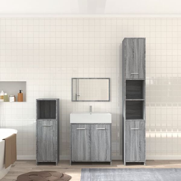 vidaXL 4-tlg. Badm&ouml;bel-Set Grau Sonoma Holzwerkstoff
