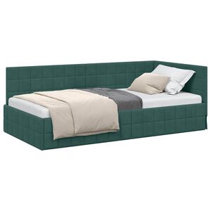 vidaXL Eckbettgestell mit Kopfteil Dunkelgr&uuml;n 90 cm x 190 cm Samt