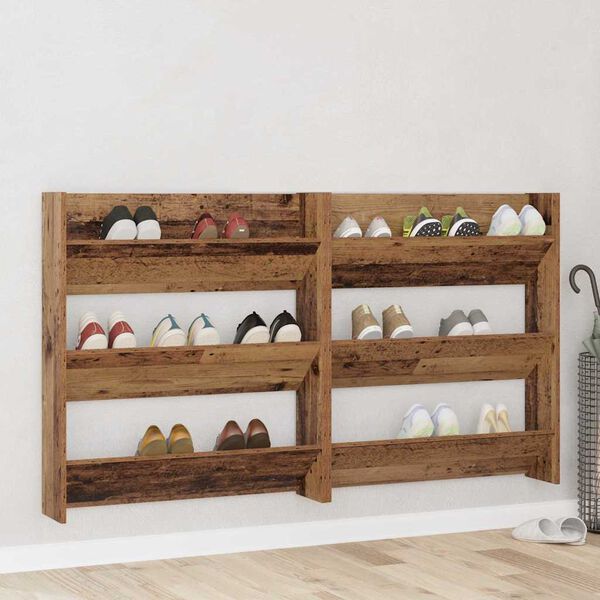 vidaXL Schuhschrank 2 pcs Altholz 85 x 18 x 90 cm Holzwerkstoff