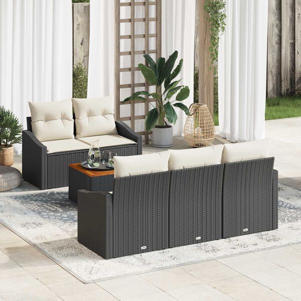 vidaXL Gartensofa-set mit Speicher 6 pcs Schwarz und Creme Poly-Rattan