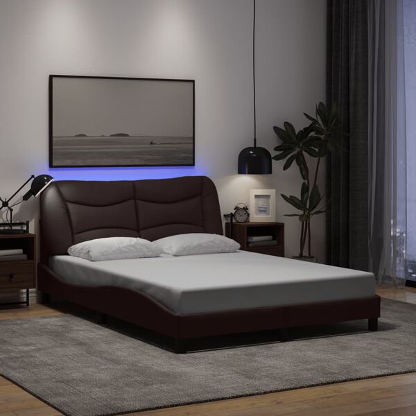vidaXL Bettgestell mit LED ohne Matratze "Hvar" Dunkelbraun 140x200 cm Stoff