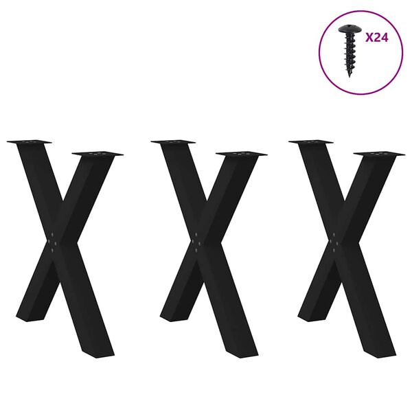 vidaXL Esstischbeine X-Form 3 Stk. Schwarz 70x(72-73) cm Stahl