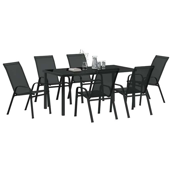 vidaXL Garten Essgruppe 7 pcs Schwarz Pulverbeschichteter Stahl
