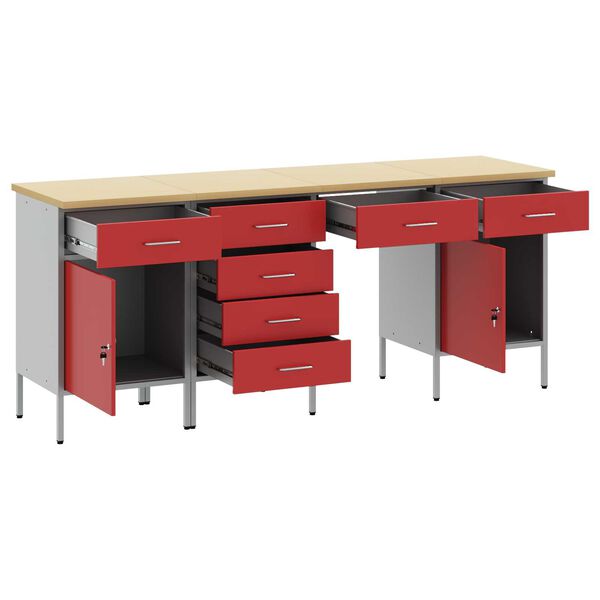 vidaXL Werkbank 4 pcs Rot 200 x 55 x 85 cm Holzwerkstoff und Stahl