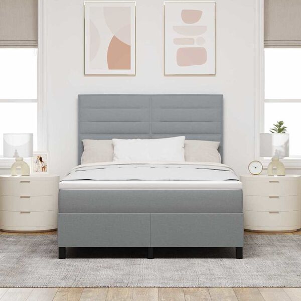 vidaXL Boxspringbett mit Matratze mit LED Hellgrau 160 x 200 cm Stoff