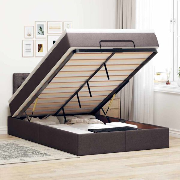 vidaXL Ottoman-Bett mit Matratze & LEDs Dunkelbraun 120x200 cm Stoff