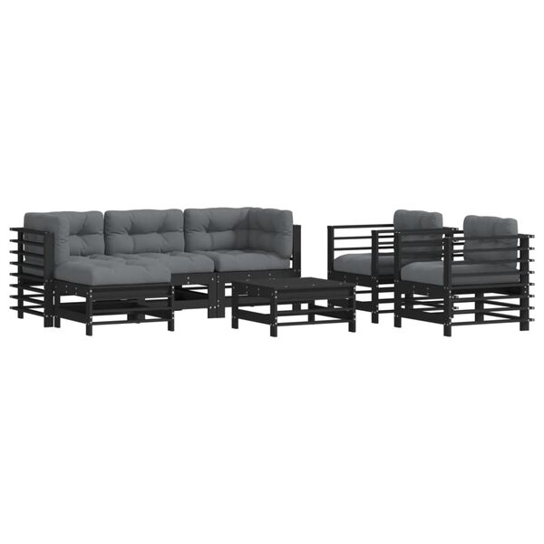 vidaXL 7-tlg. Garten-Lounge-Set mit Kissen Schwarz Massivholz