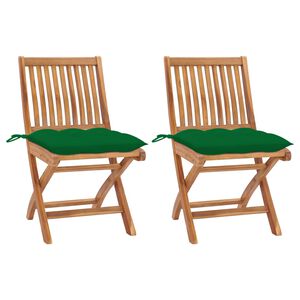vidaXL Gartenst&uuml;hle 2 Stk. mit Gr&uuml;nen Kissen Massivholz Teak