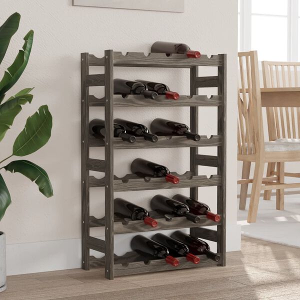 vidaXL Weinregal f&uuml;r 30 Flaschen Grau Massivholz Kiefer
