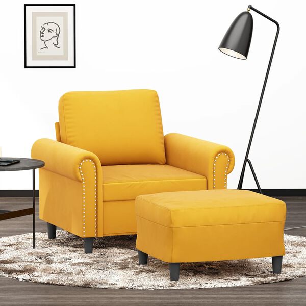 vidaXL Sessel mit Hocker Hellgelb 60 cm Samt