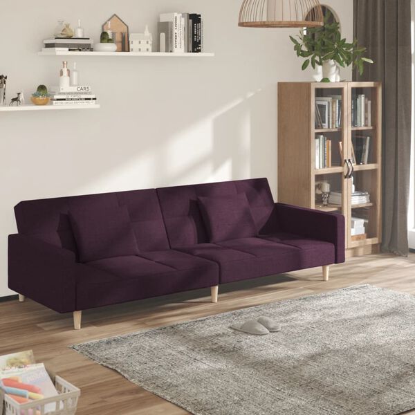 vidaXL Schlafsofa 2-Sitzer mit 2 Kissen Lila Stoff