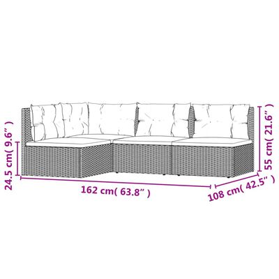 vidaXL 4-tlg. Garten-Lounge-Set mit Kissen Grau Poly Rattan