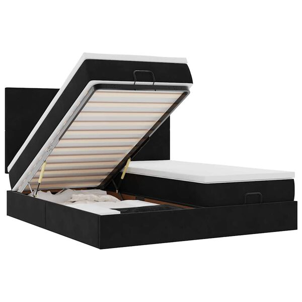 vidaXL Ottoman-Bett mit Matratzen & LEDs Schwarz 160x200 cm Samt
