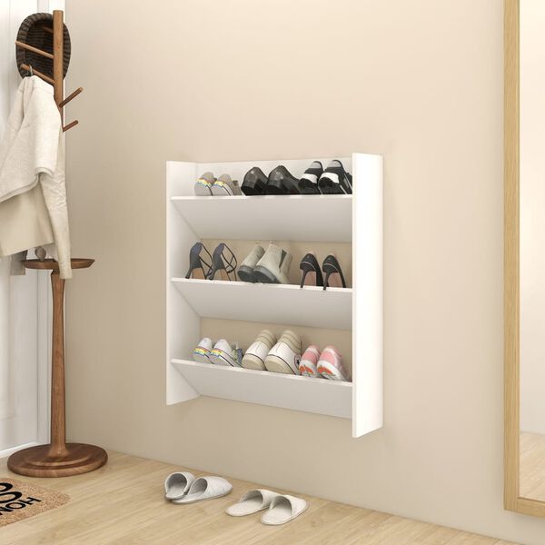 vidaXL Wand-Schuhschrank Weiß 80x18x90 cm Holzwerkstoff