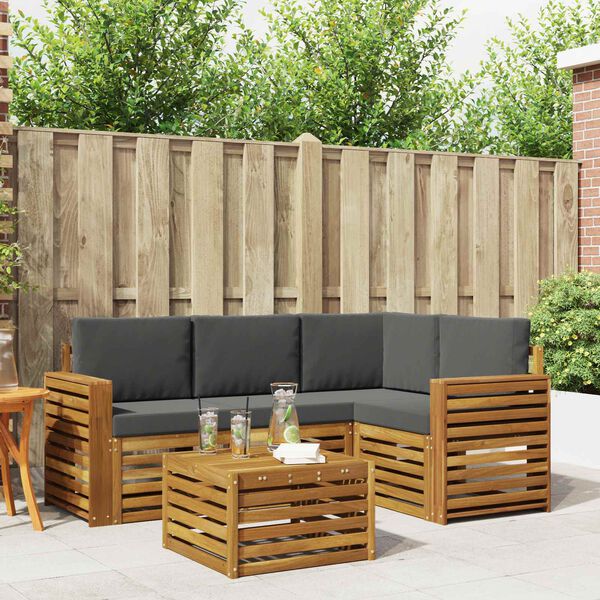 vidaXL M&ouml;belsets mit Kissen 5 pcs Natur und Anthrazit Holzwerkstoff