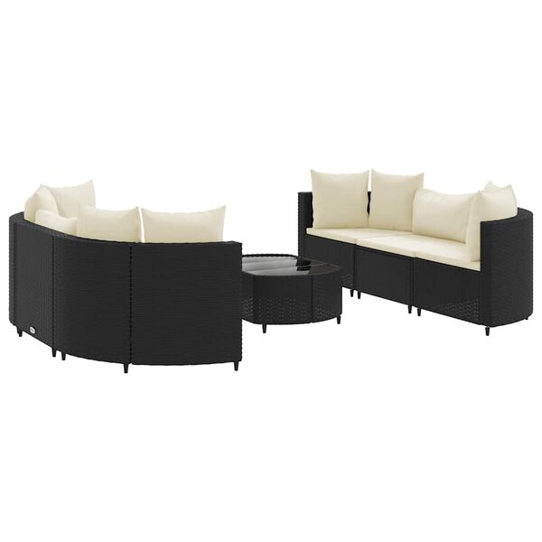 vidaXL 7-tlg. Garten-Sofagarnitur mit Kissen Schwarz Poly Rattan