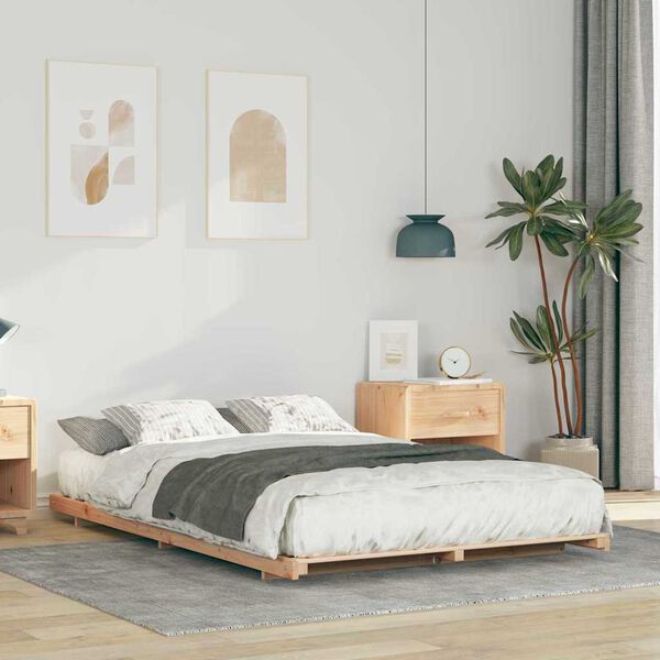vidaXL Bodenbettgestell Braun 140 x 190 cm Massivholz Kiefer