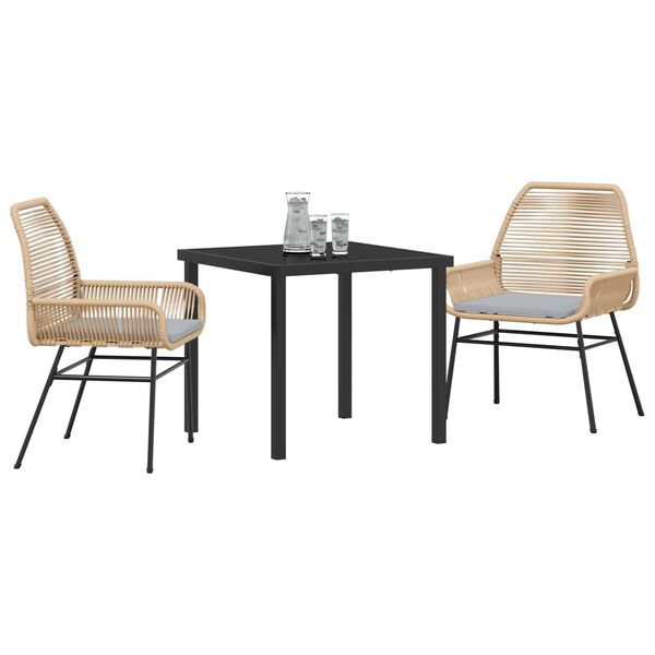 vidaXL Garten Essgruppe mit Kissen 3 pcs Braun Poly-Rattan