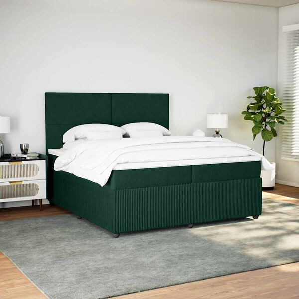 vidaXL Boxspringbett mit Matratze Dunkelgr&uuml;n 200x200 cm Samt