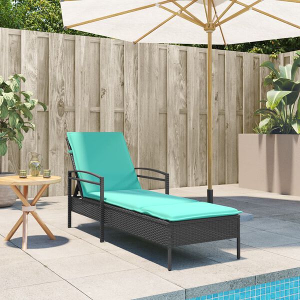 vidaXL Sonnenliege mit Kissen Schwarz 63 x 200 x 81 cm Poly Rattan