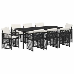 vidaXL Garten Essgruppe 9 pcs Schwarz Poly-Rattan