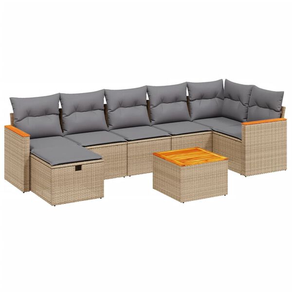 vidaXL 7-tlg. Garten-Sofagarnitur mit Kissen Beige Poly Rattan