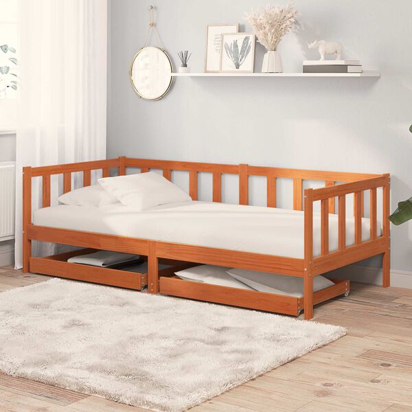 vidaXL Tag-Bett mit Kopfteil 3 pcs Wachsbraun Massivholz Kiefer