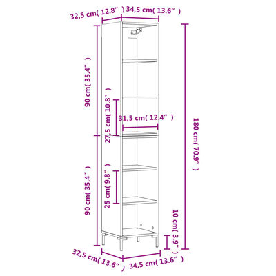 vidaXL Highboard Weiß 34,5x32,5x180 cm Holzwerkstoff