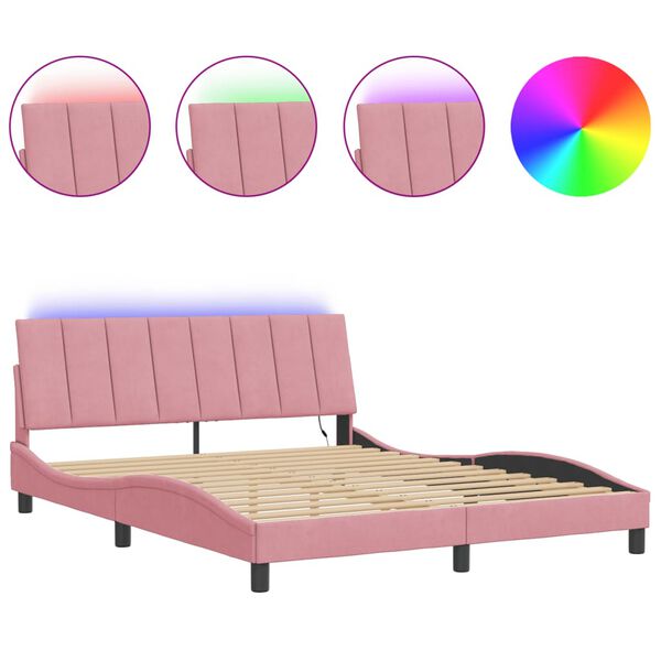 vidaXL Bettgestell mit LED ohne Matratze "Hanko" Rosa 160x200 cm Samt