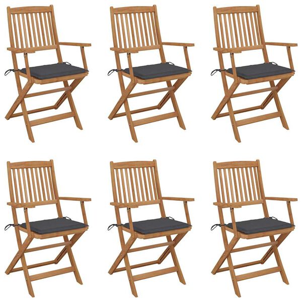vidaXL Klappbare Gartenst&uuml;hle 6 Stk. mit Kissen Massivholz Akazie