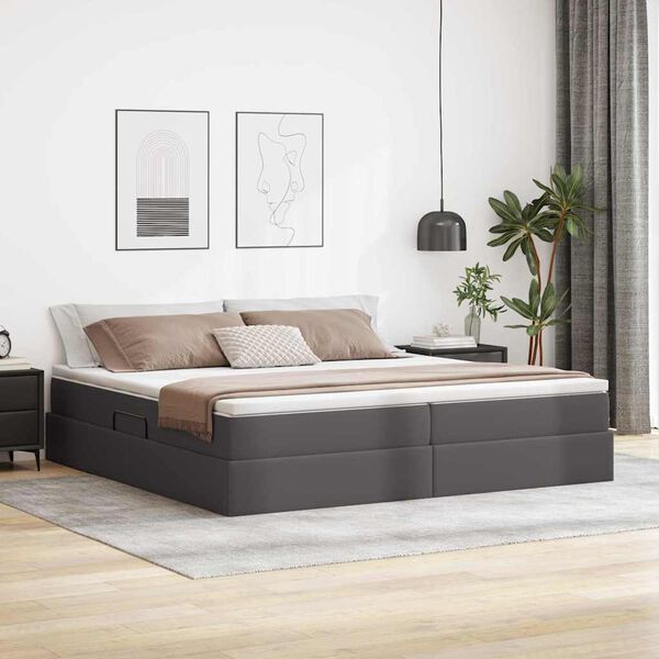 vidaXL Aufbewahrungsbett mit Matratze Grau 200 x 200 cm Kunstleder