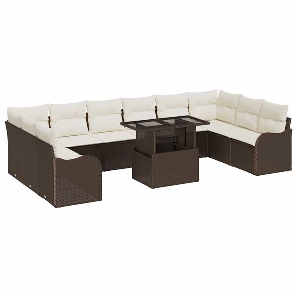 vidaXL Garten-Sofa-Set mit Kissen mit Kissen 11 pcs Braun Poly Rattan