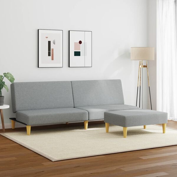vidaXL Schlafsofa 2-Sitzer mit Fu&szlig;hocker Hellgrau Stoff