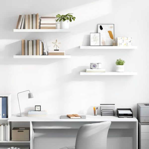 vidaXL Schweberegale 4 Stk. Hochglanz-Wei&szlig; 90x23,5x3,8 cm MDF