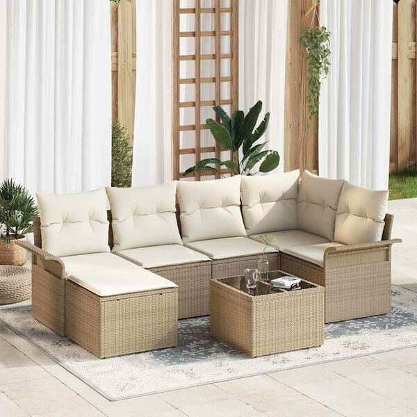 vidaXL Gartensofa-set mit Kissen 7 pcs Beige Poly-Rattan