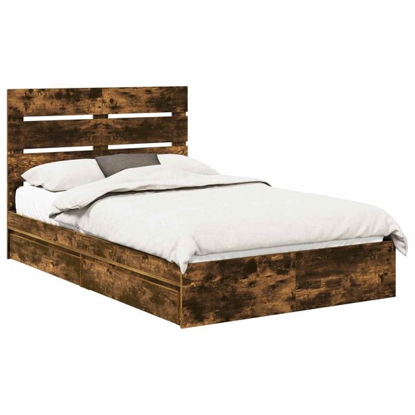 vidaXL Aufbewahrungsbett Ger&auml;ucherte Eiche 120 x 190 cm Holzwerkstoff
