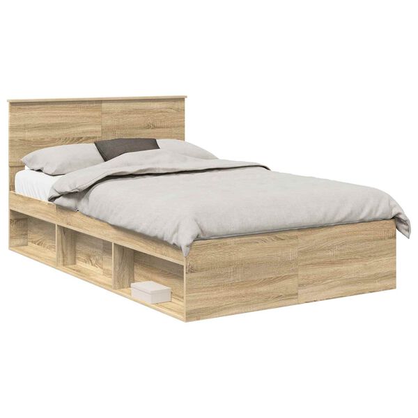 vidaXL Bettrahmen mit Kopfteil Sonoma-Eiche 135 x 190 cm Holzwerkstoff