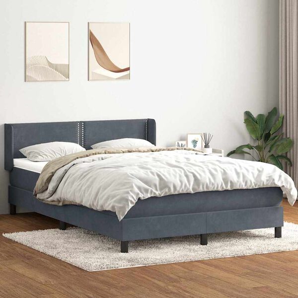 vidaXL Boxspringbett mit Matratze Dunkelgrau 140x210 cm Samt