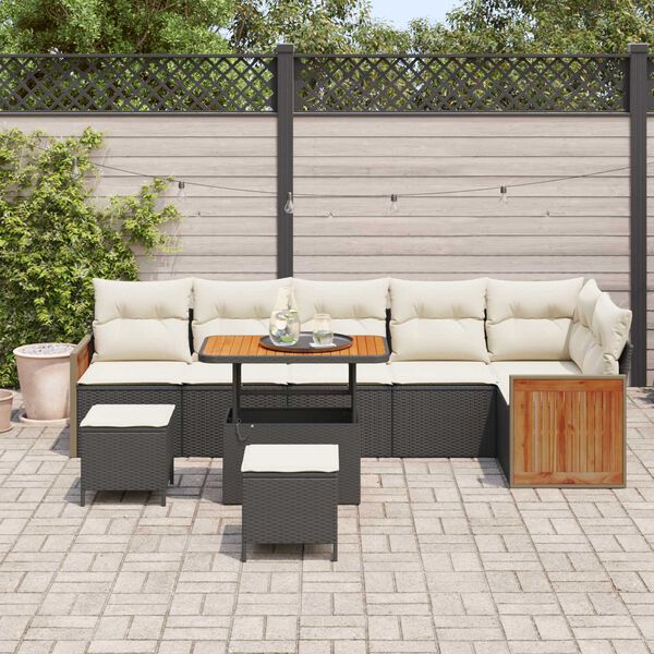 vidaXL Garten-Sofa-Set 9 pcs Schwarz und Creme Poly-Rattan