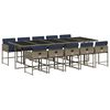 vidaXL 11-teiliges Garten-Ess-Set mit Kissen, grau, Polyrattan
