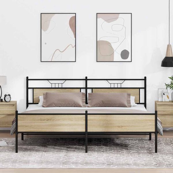 vidaXL Metallbett ohne Matratze Sonoma-Eiche 193x201 cm